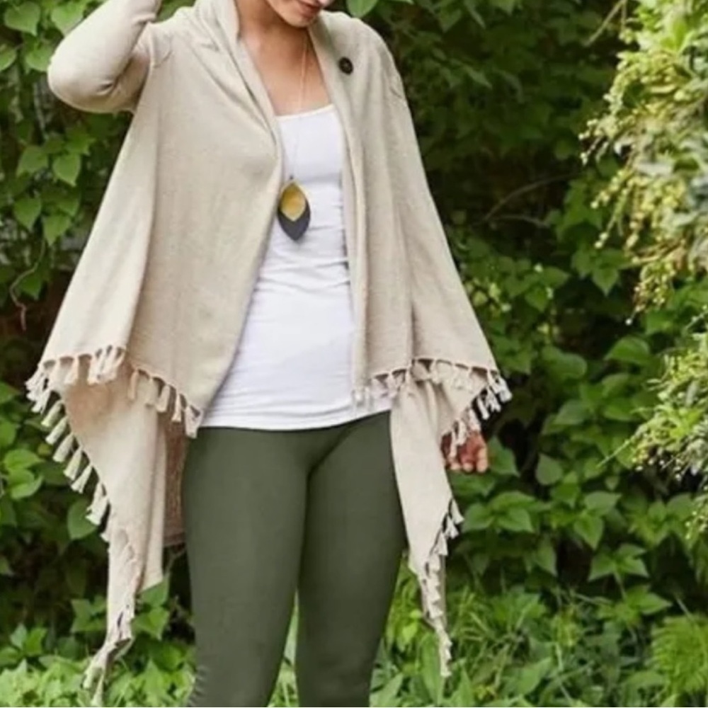 Matilda Jane Come on Over Cream Fringe Wrap Lagenlook Cardigan Sweater Bohemian‎
